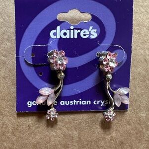 Claire's Pink and Silver Floral Crystal Earrings